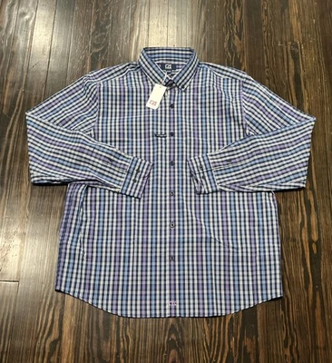 Cutter And Buck Button Down Shirt Men’s XL Plaid Blue Cotton Polyester NEW - Image 1 of 4