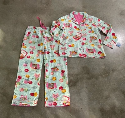 Новый с Ярлыками Nick & Nora пижамы JE T'AIME MACARONS MACAROONS хлопок фланель размер XL - Изображение 1 из 3