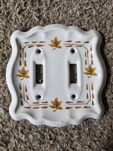 Placca interruttore doppia luce bordo oro invecchiato stampa foglia ceramica vintage - Foto 1 di 5