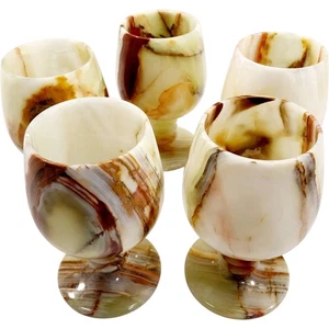 Onyx Wine Goblets Set of 5 Elegant Collectible Drinkware 13cm High - Picture 1 of 10