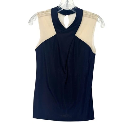 Bailey 44 Sleeveless Black Blouse Mesh Neckline Bridgerton Casual Party Top - Image 1 of 4