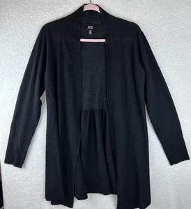 Eileen Fisher Black Italian Wool Cardigan Open Front Knit Womens Small Textured - Picture 1 of 7