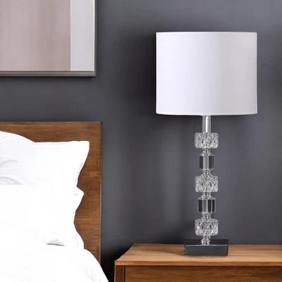 20" Silver Bedside Table Lamp With White Drum Shade - Image 1 of 4