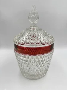 Vintage Indiana Glass Diamond Point Ruby Flash Ice Bucket with Lid - Picture 1 of 14