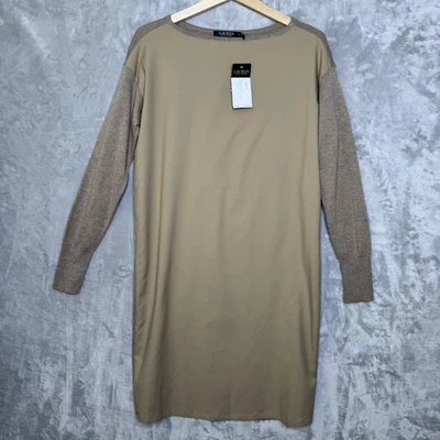 Vestido Lauren Ralph Lauren para mujer pequeño marrón tostado mezclado manga larga Foto 1 de 4