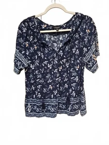 Top camicia contadina marca Lucky manica corta stampa blu donna taglia S small - Foto 1 di 6