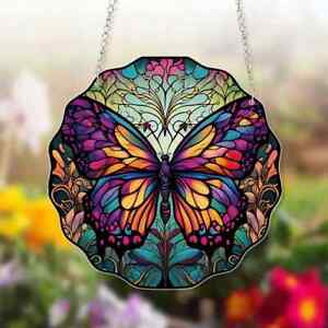 HD Flowers Butterfly Sun Catcher Multi-Coloured Hanging Decor Indoor/Outdoor