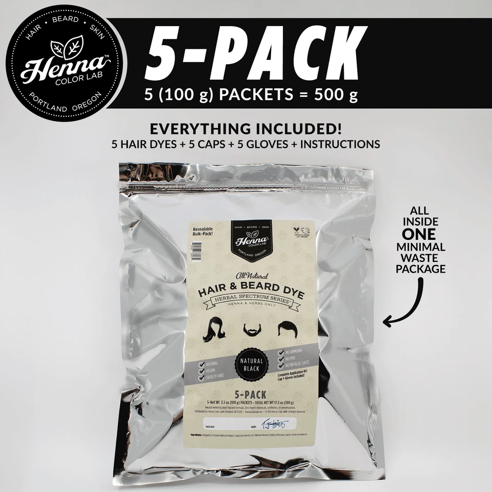 PACK DE 5 tintes naturales para cabello y barba de henna negra | 100 % naturales | Laboratorio de color de henna Foto 1 de 4