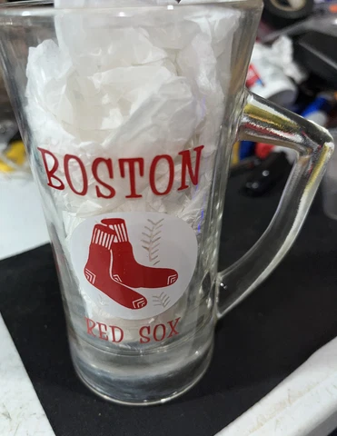 1967 BOSTON RED SOX League Champion Clear Glass Beer Mug Vintage D Handle Cup Cover