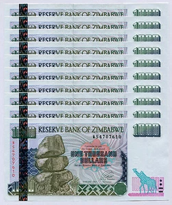 Zimbabwe 1000 Dollars banknote x 10 pcs 2003 P12 consecutive UNC currency bills - Picture 1 of 2