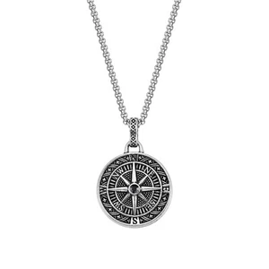 Collana con ciondolo bussola vintage per uomo ragazzo in acciaio inox monete - Foto 1 di 12