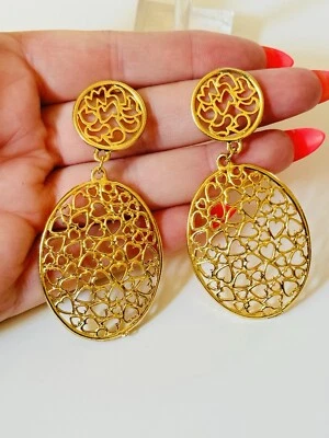 Pendientes Gruesos Corazón Garabatos Chapados en Oro Perforados Cuelgan Declaración Raro Y2K Foto 1 de 4