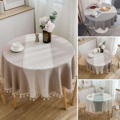 Round Tablecloth Cotton Tassel Table Cloth Cover Dining Kitchen Home Decor 150cm - Image 1 of 4