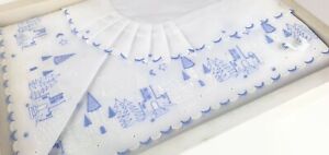 Vtg Delbo baby sheets crib cradle blue Christmas tree pattern Belgium bed linen