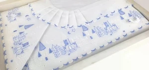 Vtg Delbo baby sheets crib cradle blue Christmas tree pattern Belgium bed linen - Picture 1 of 11
