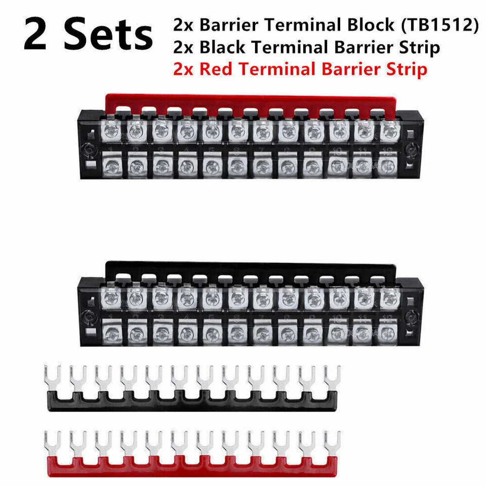 2Sets 600V 15A Dual Row 12 Position Screws Terminal Electric Barrier Strip Block - Image 1 of 1