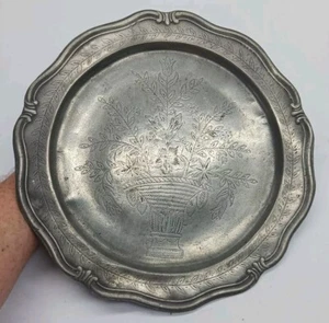 Antique PEWTER CHARGER 12" Hand Engraved 18th C 1755 2 Touch Marks WAVY EDGE - Picture 1 of 18