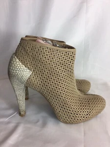 BCBG Max Azria Perforated Tan Leather/Snake Heels,Ankle SZ 9/39 M,Women’s Boots - Picture 1 of 11