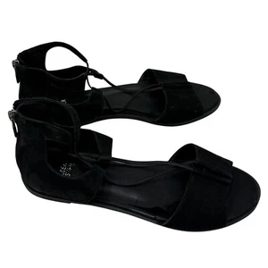 Eileen Fisher schwarze flache Wildleder-Sandalen Damengröße 9 Reißverschluss hinten offene Zehenpartie Design - Bild 1 von 10