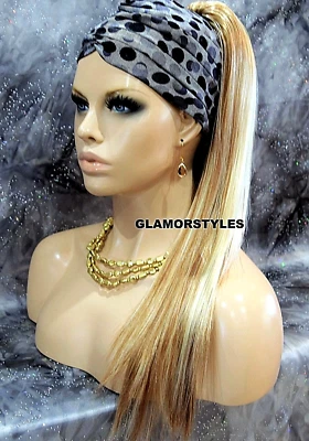 Blonde Mix Straight Ponytail Hair Piece Extension Drawstring Combs #F27.613 NWT - Image 1 of 4
