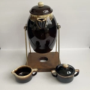 Pfaltzgraff Vintage Difícil de Encontrar Marrón Colgante Bebidas Calentador Esmalte por Goteo Crema y Azúcar - Imagen 1 de 17