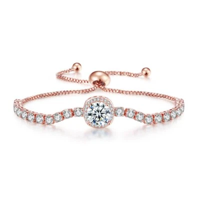Pulsera de moda ajustable de plata oro rosa tenis cúbico de cristal de circonio regalo Foto 1 de 4
