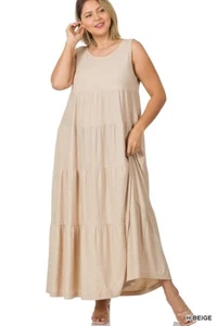 Plus Size Tiered Maxi Dress Heather Beige 1XL - Picture 1 of 2