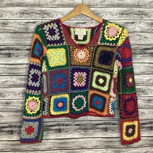 Vintage EXPRESS TriCot Pullover Damen Medium Mehrfarbig Granny Square Häkel - Bild 1 von 7