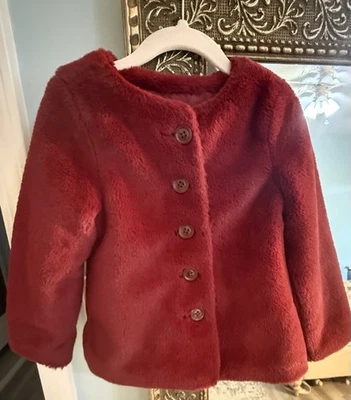 Little Girls (4t) Red Holiday/party Fur Botton Down Coat - Image 1 of 2