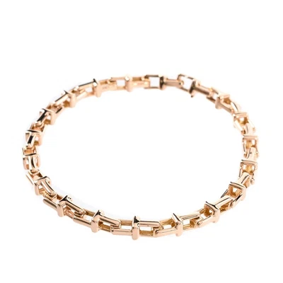 正品 TIFFANY & CO. T NARROW 链条手链 18K 玫瑰金女式珠宝 F/S — 第 1/3 张图片
