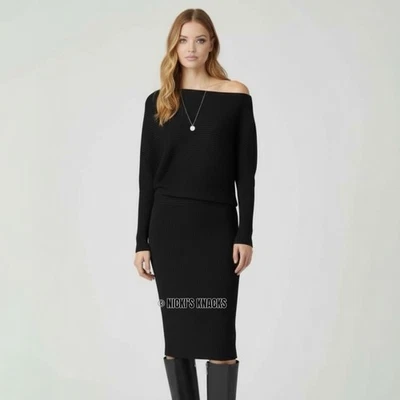 Vestido Suéter Acanalado Hombro Descubierto Mezcla Cachemira Mercado Negro Casa Blanca Talla M Foto 1 de 4