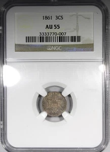 1861 Three Cent Silver NGC AU55 Circulated Civil War Date 3CS - Picture 1 of 4