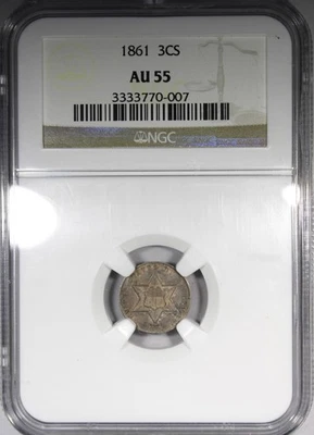 1861 Three Cent Silver NGC AU55 Circulated Civil War Date 3CS - Image 1 of 4