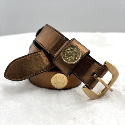 Винтажный пояс Joan & David США маленький бронзовый металлический монета металлические запонки латунная пряжка - Изображение 1 из 4