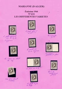REF A20-19-N°:634-DIFFERENTES VARIETES de MARIANNE (D ALGER) émission 1944 - Picture 1 of 1