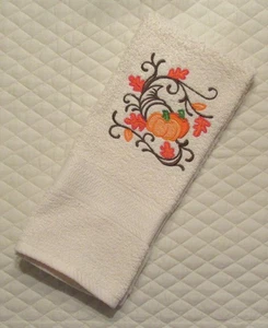 Pumpkins and Vines Embroidered on Beige Towel - 18" x 28" - Picture 1 of 2