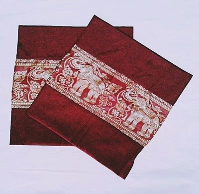 2x Pillow Case Silk Thai Elephants Sofa Car Vintage Gold Brown Cushion Cover New - Image 1 of 4