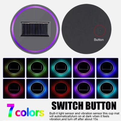 2Pcs 7 in 1 Solar LED Light Car Accessories Cup Holder Pad Cover Decor Universal - Image 1 of 4