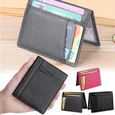Hombres Cuero Genuino Delgado Mini Cartera Delgada Portatarjetas de Crédito Estuche de Identificación Cartera Ba ~ Foto 1 de 4
