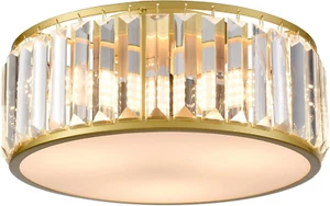 12 Inch Gold Crystal Flush Mount Ceiling Light 3-Light Drum Shade Ceiling Light - Picture 1 of 7