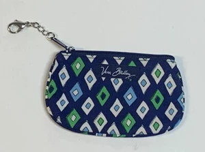 Vera Bradley Mosaik Reißverschluss Clip Ausweisetui Münze Kleingeld Geldbörse blau grün Diamant - Bild 1 von 4