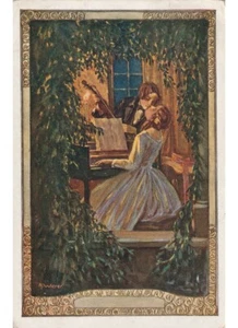 A. Wierer arte in cartolina innamorati e musica bacio pianoforte violino - Picture 1 of 2