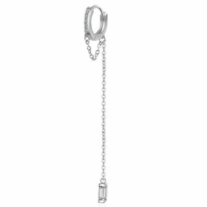 Hoop Huggie Dangle Chain Crystal Earring Ear Stud 925 Sterling Silver Piercing - Picture 1 of 11