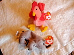 2000 McDonalds Ty Teenie Beanie Babies Spike The Rhinoceros & Strut the Rooster - Picture 1 of 2
