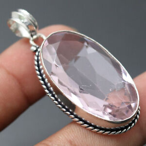 U1075 Pink Quartz Handmade Desiger Pendant 1.9" Gemstone Gift Jewelry