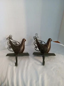 Set 2 Pier 1 Wood & Wrought Iron Turtle Dove  Stocking Holder Primitive  - Picture 1 of 3