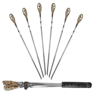 Skewers Shashlik Kebab BBQ Mangal Grill Premium Stainless Steel BBQ Sticks 6pcs - Picture 1 of 5