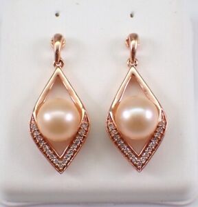 4Ct Round Cut Lab-Created Pearl Drop/Dangle Earrings 14K Rose Gold Plated