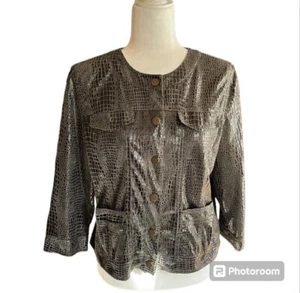 Ruby Rd Green Faux Snakeskin Crop Women's Jacket Size 12 - Picture 1 of 12