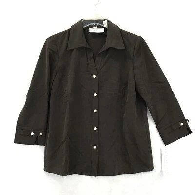 First Issue Liz Claiborne / Y2K 纽扣前 3/4 袖衬衫上衣全新带标签/尺寸 S — 第 1/4 张图片